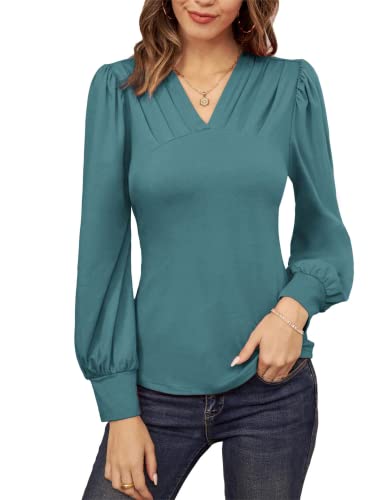 GRACE KARIN Plus Size Tops for Women 22-24 V Neck Tops Long Sleeve Elegant Blouse Tunic Tops Cocktail Bondi Blue M steampunk buy now online