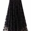 Sunfanrtnn Women's Tulle Midi Elastic High Waist Pleated Layered Floral Print Mesh A-Line Tutu Skirt, A-a Floral Black, One Size steampunk buy now online