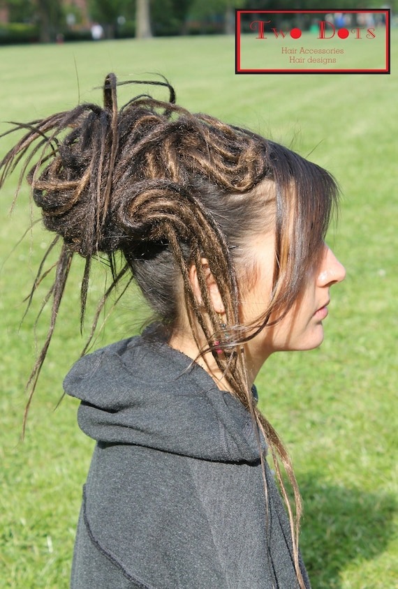 Dark & Medium Brown Mix Synthetic Dreads Falls, 20 inches Long. by TWODOTSHAIR steampunk buy now online