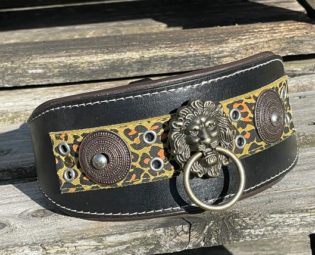Dog collar Steampunk Hand Crafted Italian Bridle Leather Greyhound Style Dog Collar Cogs Design Unique Larp Pets Leopard print by SteamButch steampunk buy now online