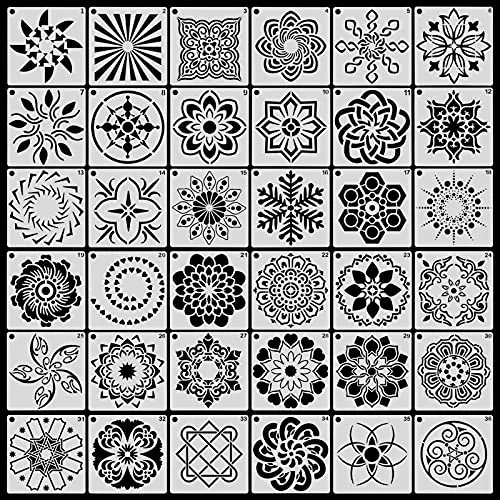 KYSUN 36 Pieces Templates Stencil Set, Reusable Craft Stencils, Mandala Stencils, Laser Cutting Painting Stencils for DIY Painting Art Scrapbook, Wood, Paper, Furniture, Door, Floor Wall, 9x9 cm steampunk buy now online