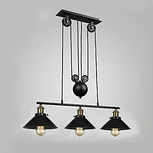 3-Light Pulley Pendant Light, Kitchen Island Light Adjustable Industrial Rustic Chandelier Farmhouse Vintage Ceiling Lights Fixture for Kitchen Island Dining Room Foyer steampunk buy now online