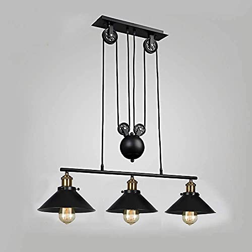 3-Light Pulley Pendant Light, Kitchen Island Light Adjustable Industrial Rustic Chandelier Farmhouse Vintage Ceiling Lights Fixture for Kitchen Island Dining Room Foyer steampunk buy now online