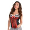Yummy Bee - Red Corset Top Black Check Corset - Red Riding Hood Fancy Dress Costume Women - Size S M (6-10) steampunk buy now online