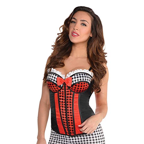 Yummy Bee - Red Corset Top Black Check Corset - Red Riding Hood Fancy Dress Costume Women - Size S M (6-10) steampunk buy now online