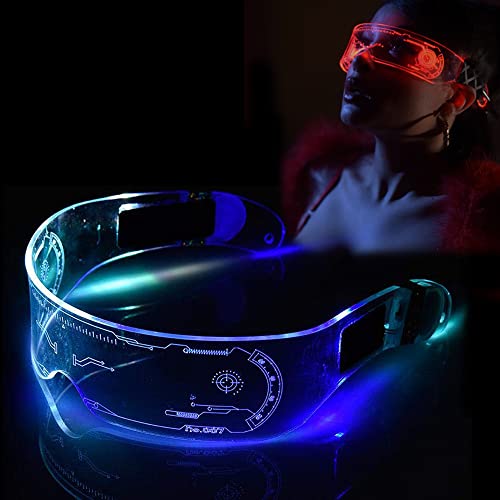 LED Glasses, 7 Colors Cyberpunk Light Up Visor Glasses, Luminous Neon Glasses for Halloween Cosplay Party Bar Club Carnival Concert Live steampunk buy now online