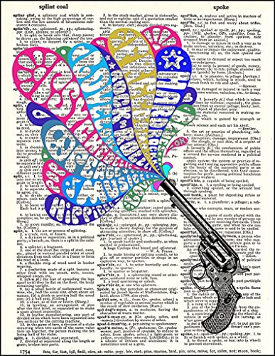 Dictionary Font Peace Pistol Gun Steampunk Writer Motivation Print Poster Wall Art Image Picture A4 + steampunk buy now online