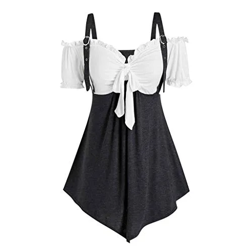 Plus Size Summer Vest , Women's Plus Size Solid Camis Bandage Short Sleeve Cold Shoulder Tops Blouse , Crop Camisole Tunics Tops for Ladies , for Easter St Patrick's Day (Black-5XL) steampunk buy now online