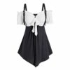 Plus Size Summer Vest , Women's Plus Size Solid Camis Bandage Short Sleeve Cold Shoulder Tops Blouse , Crop Camisole Tunics Tops for Ladies , for Easter St Patrick's Day (Black-5XL) steampunk buy now online
