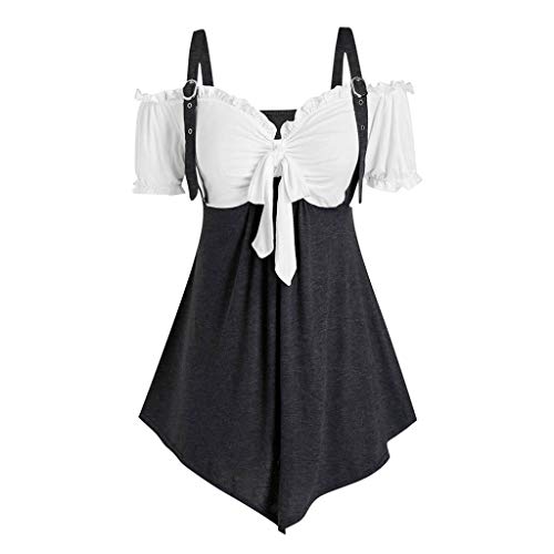 Plus Size Summer Vest , Women's Plus Size Solid Camis Bandage Short Sleeve Cold Shoulder Tops Blouse , Crop Camisole Tunics Tops for Ladies , for Easter St Patrick's Day (Black-5XL) steampunk buy now online
