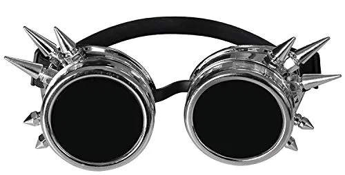 ADULTS STEAMPUNK GOGGLES PERFECT FOR ANY STEAM PUNK FANCY DRESS PARTY MOVIE FILM BOOK OLD ENGLAND GOTHIC NEW MEDIEVAL: SILVER WITH BLACK LENS AND SPIKES - PACK OF 1 steampunk buy now online