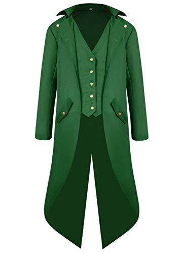 Sangdut Medieval Halloween Tailcoat Jacket Costumes for Men, Gothic Victorian Frock Coat Uniform, Adult Steampunk Victorian Renaissance Pirate Vampire Cosplay Costume Outfits (Green, XXXXL) steampunk buy now online
