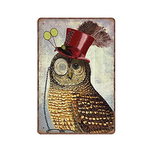 Dreacoss Owl Tin Signs Steampunk Owl Art Print, Owl in Top Hat Vintage Poster Metal Sign Iron Painting Plaque Wall Decor Bar Club Novelty Funny Kitchen Retro Parlor Garage Gifts for mom Dad, 20X30cm steampunk buy now online