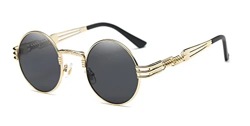 Dollger John Lennon Style Retro Steampunk Sunglasses for Women Men Round Hippie UV400 Protection Flat Lens Metal Frame Eyewear(Black Lens/Gold Frame) steampunk buy now online