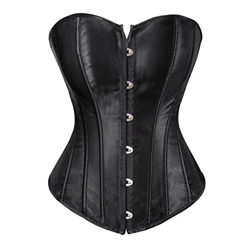 Kelvry Women's Plus Size Gothic Lingerie Satin Lace up Boned Overbust Corsets Shapewear Outfit Black steampunk buy now online