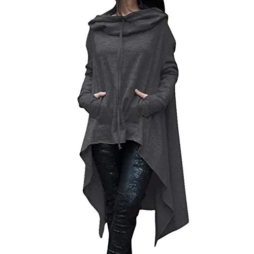 S.CHARMA Womens Sweatshirt Dress, Irregular Long Sleeve Pullover Jumper Ladies Casual High Collar Hoodie Dresses Dark Grey steampunk buy now online