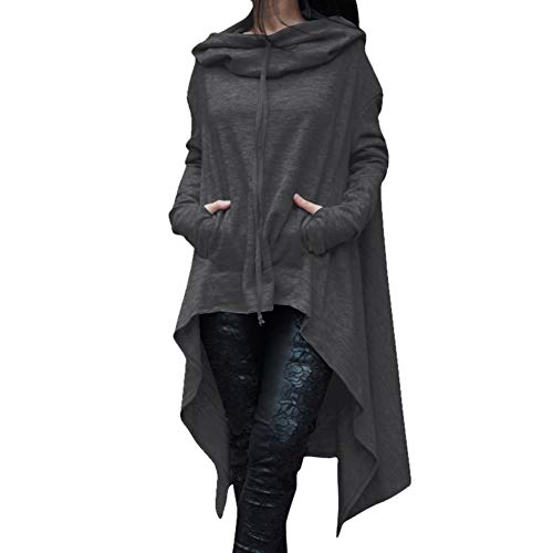 S.CHARMA Womens Sweatshirt Dress, Irregular Long Sleeve Pullover Jumper Ladies Casual High Collar Hoodie Dresses Dark Grey steampunk buy now online