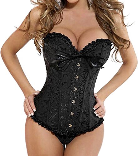 EUDOLAH Floral Pleated Trim Bustier Fancy Women Corset Dress Sexy Laced Lingerie(Black,XL) steampunk buy now online