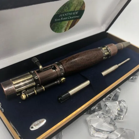 Steampunk pen with Military Gatling Gun theme by TomBarrCrafting steampunk buy now online