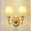 Wall Lights Indoor American Simple Fashion Creative Double Head E14 Bedside Lighting Art Design Pleated Fabric Shade Ceramics Ball Decoration Full Copper Brass Wall Lamp for Living Room Bedroom steampunk buy now online
