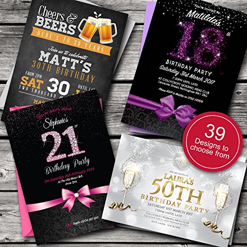 Personalised Birthday Invitations / Party Invites Choose from 39 stunning designs • 18th 21st 30th 40th 50th - any age. Customise all wording and colours. BD01 steampunk buy now online