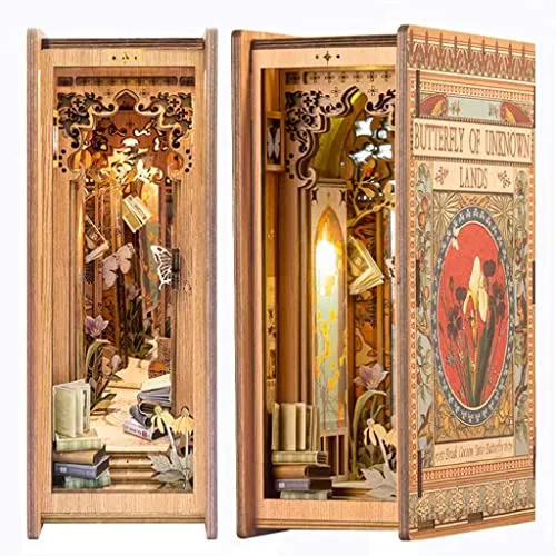 CUTEBEE DIY Book Nook Kit - DIY Miniature Dolls House Kit with Furniture and LED Light, 3D Puzzle Wooden Art Bookends, Model Kits for Adults to Build (Butterfly of Unknown Lands) steampunk buy now online