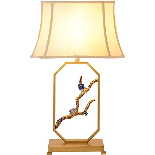 Desk Lamp Gold Color E27 Light Study Office Chinese Style Living Room Decoration Kids Bedroom Bedside Reading Lamp Fabric Shade Wrought Iron Plum Blossom Table Lamp with Button Switch steampunk buy now online