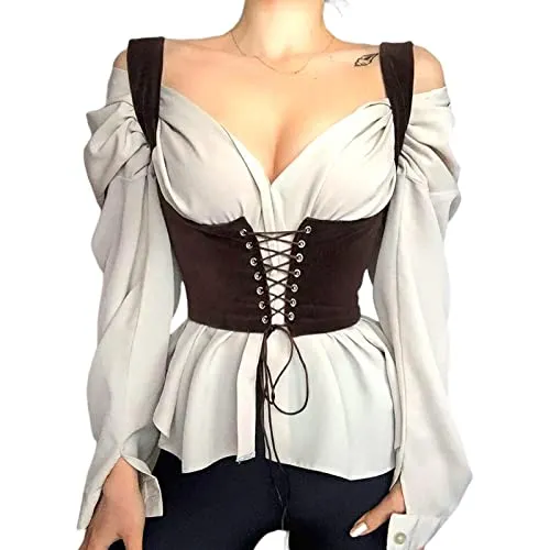 FeMereina Women Push Up Bustiers Corset Underbust Gothic Waist Belt Crop Tops Waist Corset Clubwear Party Outwear (Brown, Small) steampunk buy now online