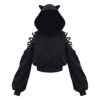 Women's Hoodie Crop Top Autumn Long Sleeve Cute Ear Cat Animal Print Off Shoulder Pullover Sweatshirt for Teen Girl (Black, Small) steampunk buy now online