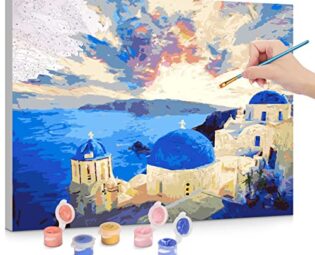 WOSTOO Paint by Numbers for Adults, 3 Brushes and 24 Acrylic Paints, DIY Acrylic Oil Painting Without Frame for Beginner Home Decorations Gifts 40x50cm (Santorini) steampunk buy now online