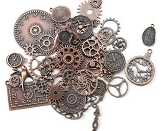 HERZWILD Metal Assorted Antiqued Copper Skeleton Steampunk Gears Metal Watch Gear Cog Wheel Sets, Charms Vintage Steampunk Gears Pendant Charms Gear Wheel Steampunk Craft for Jewelry Making. steampunk buy now online