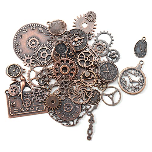 HERZWILD Metal Assorted Antiqued Copper Skeleton Steampunk Gears Metal Watch Gear Cog Wheel Sets, Charms Vintage Steampunk Gears Pendant Charms Gear Wheel Steampunk Craft for Jewelry Making. steampunk buy now online