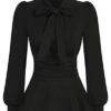 Women Victorian Corset-Style Blouse Vintage Long Sleeve Stand Collar Tops for Work Office Black M steampunk buy now online