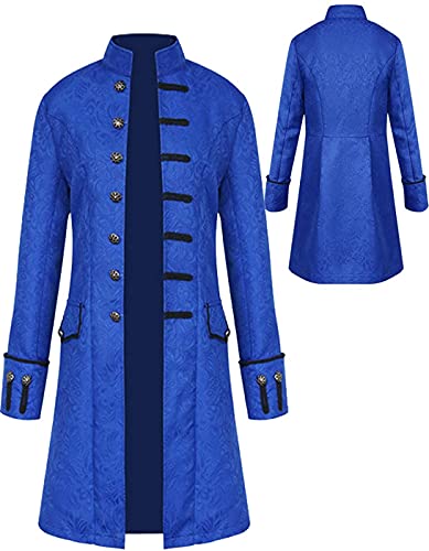 Sangdut Men's Medieval Steampunk Halloween Costumes, Gothic Frock Coat Victorian Court Uniform, Renaissance Bottom Vintage Adult Festival Tailcoat (Blue, XXL) steampunk buy now online