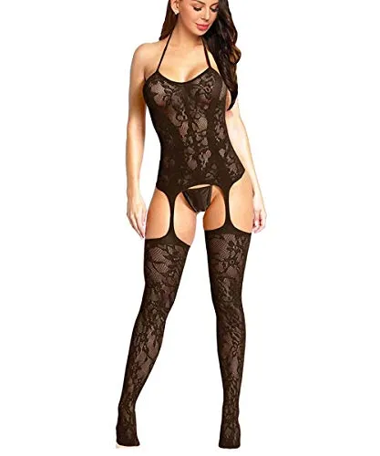 Buitifo Womens Fishnet Bodystocking Plus Size Crotchless Bodysuit Sexy Tights Soft Nightwear Lingerie for Women （BlackGB,M） steampunk buy now online