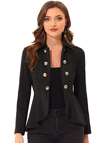 Allegra K Women's Open Front Jacket Turn Down Collar Double Breasted High-Low Blazers Ruffle Hem Gothic Jacket Black 12 steampunk buy now online