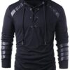 Men Gothic Steampunk Drawcord Lace up Hoodie Medieval Knight Long Sleeve Stitching Leather Armor Sweatshirt Pullover Black, XXL steampunk buy now online