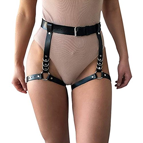Mismxc Women's Sexy Punk Leather Harness Garter Belt Adjustable Waist Leg Cincher Cage Belt - black - One Size steampunk buy now online