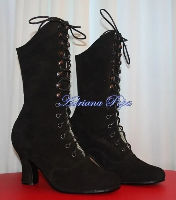 EASTER SALE Mother's Day Sale Black Boots Black Suede leather Boots Black Victorian Boots Retro Boots Edwardian Boots Custom made boots 1900 by VictorianBoots steampunk buy now online