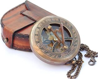 NEOVIVID Brass Sundial Compass with Leather Case and Chain - Push Open Compass - Steampunk Accessory – Unique Gift for Men - Beautiful Handmade Gift - Sundial Clock – Sun Clock – Steampunk Clock steampunk buy now online