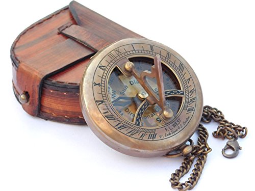 NEOVIVID Brass Sundial Compass with Leather Case and Chain - Push Open Compass - Steampunk Accessory – Unique Gift for Men - Beautiful Handmade Gift - Sundial Clock – Sun Clock – Steampunk Clock steampunk buy now online