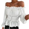Womens Tops Sale Summer Casual Loose Tee T-Shirt Long Sleeve Off-Shoulder Ruffled Elastic Tie Tunic Tops Plus Size Shirt Oversized Babydoll Tunic Tank Tops Basic Blouse steampunk buy now online