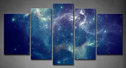 5 Panel Wall Art Blue Colorful Space Nebula Abstract Colorful Universe Background Painting Pictures Print On Canvas Abstract The Picture For Home Modern Decoration Piece Wooden Frame Ready To Hang steampunk buy now online