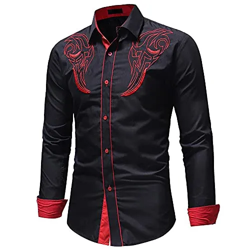 Cenlang Mens Paisley Shirt Western Cowboy Embroidery Long Sleeve Dress Shirt Slim Fit Casual Button Down Poplin Oxford Shirts Black steampunk buy now online
