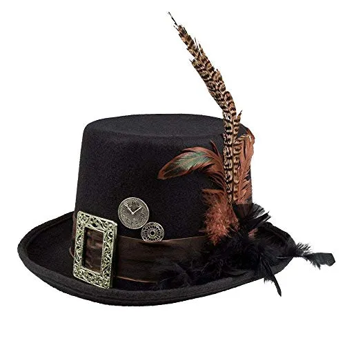 Boland 54501 – Plumepunk Hat with Gears, Black, Steampunk, Cylinder, Headgear, Accessory, Costume, Theme Party, Carnival, Halloween, one size steampunk buy now online