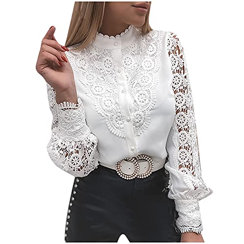Womens Tops Sale Summer Casual Loose Tee T-Shirt Novelty Lace Long Sleeve V-Neck Button Shirt Long Sleeve Shirt Top Plus Size Shirt Oversized Babydoll Tunic Tank Tops Basic Blouse steampunk buy now online