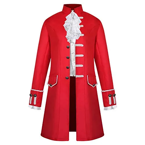VERNASSA Men Button Fashion Steampunk Vintage Tailcoat Jacket Gothic Frock Uniform Coat,Victorian Medieval Jacket Pirate Costume Coats Red steampunk buy now online