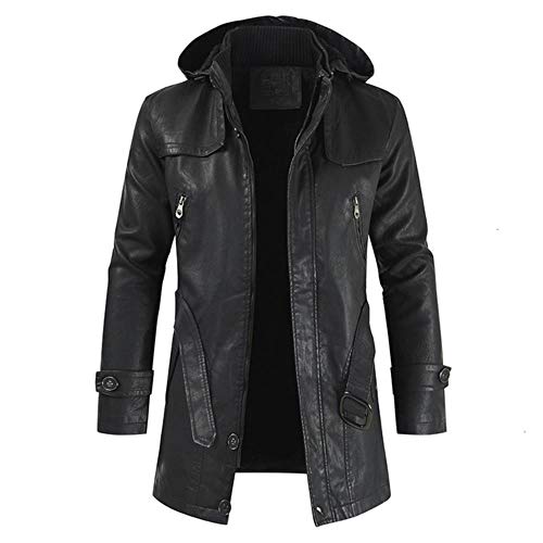 FHKGCD Men Winter Long Hooded Thick Fleece Leather Jacket Parkas Men Outwear Warm Leather Jackets Men 3Xl,Black,L steampunk buy now online