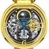 Stührling Original Mens Skeleton Watch Dial Automatic Watch with Calfskin Leather Band and - Dual Time, AM/PM Sun Moon (Gold and Brown) steampunk buy now online