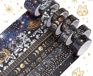 9 Rolls Washi Tape Set,Multi-Pattern Decorative Washi Masking Tape Decorative Gold Foil Masking Tape for Scrapbooking DIY Craft Decorative Washi Tape for DIY Decor and Craft,4M/Rolls (Black) steampunk buy now online
